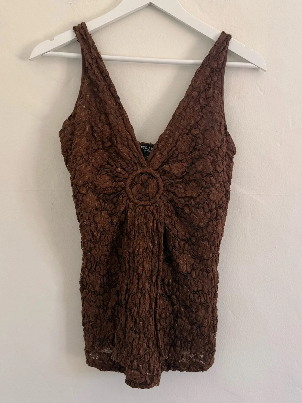 Vintage Bisou Bisou Brown Lace Trim Tank Top - Picture 1 of 3